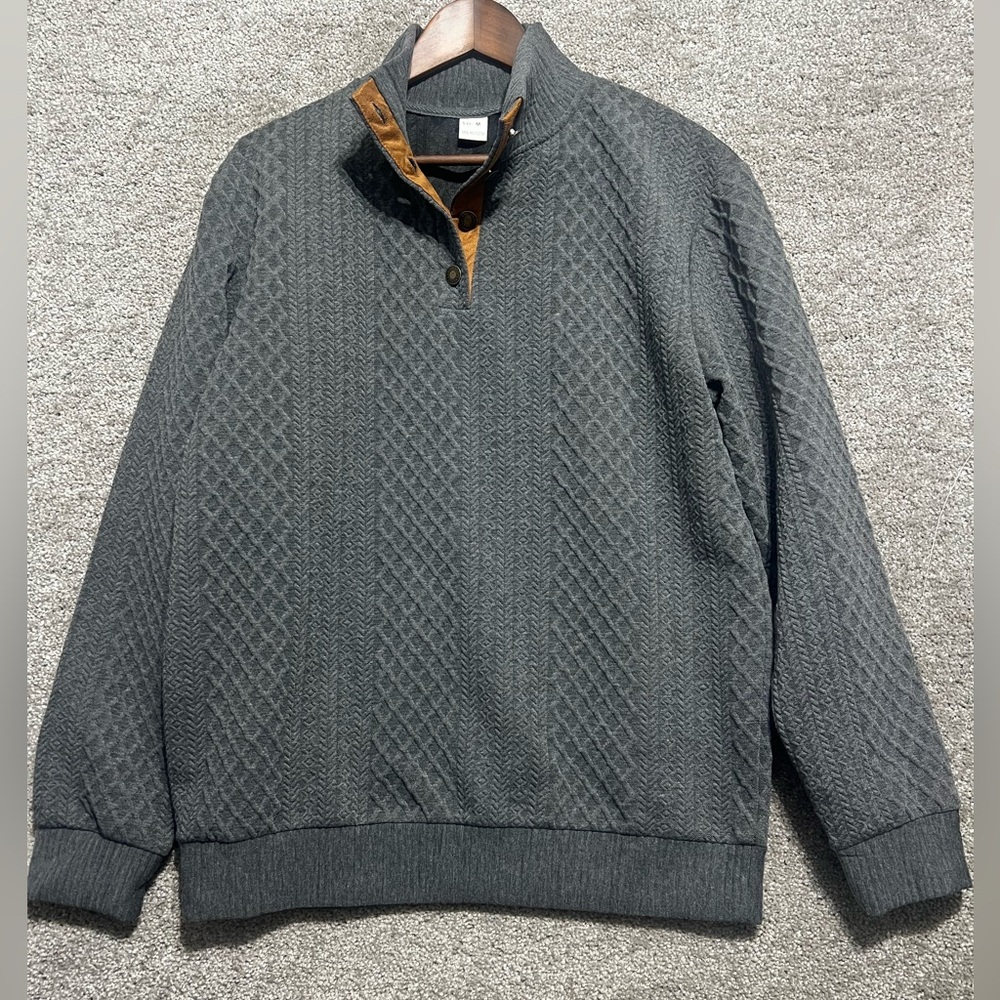Hengsheng Jeans Men’s Grey 1/4 Button Pullover Sweatshirt Size Medium New